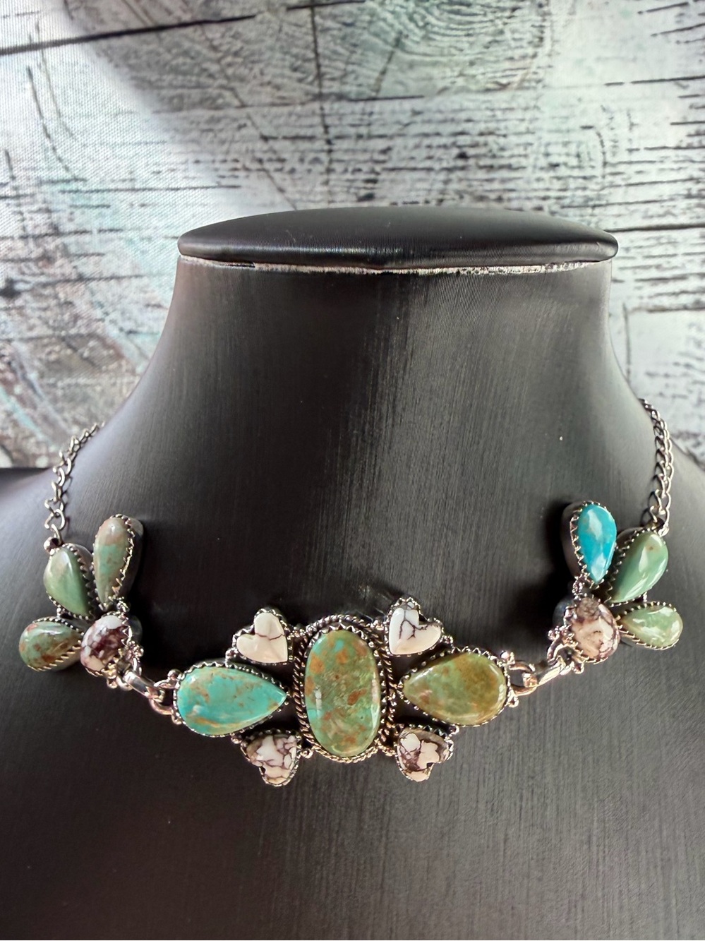 Turquoise and Wild Horse Stone Statement Necklace 925- Women Jewelry